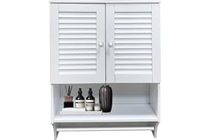 DUEPEKT Wall Bathroom Cabinet, Wooden Storage Cupboard, Unit Wall Mounted Cabinet with Double Doors, Adjustable Shelf Furniture Cabinet Unit for Kitchen, Living Room and Hallway, White