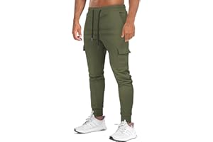 Suwangi Mens Jogger Tracksuit Bottoms Jogging Sweatpants Gym Athletic Slim Fit Cotton Casual Elastic Waistband Trousers with Multi Pocket
