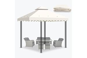 QWEIDOWN Toldo de Recambio para Pérgola 3x3 m, Techo Repuesto para Cenador de Jardín con Ventilación, Cubierta Impermeable de 2 Niveles en Poliéster 300D, Protección UV para Exteriores