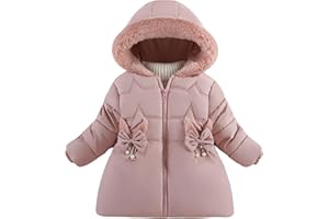 Happy Cherry Girls Windproof Fleece Jacket Lightweight Outerwear Toddler Winter Zip Coat with Two Side Pockets Solid Hooded Warm Padded Coat for Girls 80-110