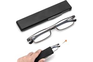 MMOWW Gafas de Lectura Ultrafinas TR90 para Hombres Mujeres Anti luz Azul Pequeño y Portátil Portátiles único Estirable Ultradelgado Negro de Cáscara Plana (Gris, +2.0)