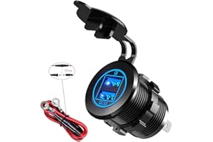 MEIJEEGU Meipire Presa Caricabatteria Auto Doppia USB 36 W Ricarica Rapida 3.0, Adattatore USB 12V Impermeabile Fusibile 10A per Moto Camion Carrello Barche Marine 12V / 24V