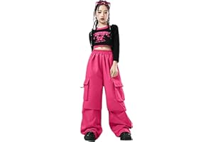 LOLANTA Mädchen Hip Hop Outfit, Bedrucktes Crop Top & Cargo Hose Tanz Set, Trendige Streetwear, 6-13 Jahre