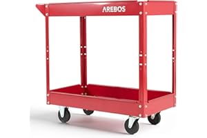 Arebos Chariot Servante d’Atelier Chariot à Outil | 2 étages | Acier | Rouge | Large capacité de Charge Jusqu’à 100 kg
