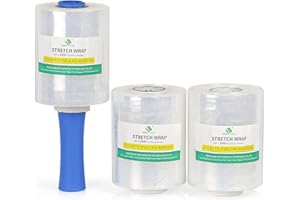 3 Rotoli di Pellicola Estensibile Con Manico in Plastica, Pellicola Trasparente Per Pallet 5" x 1000 Piedi Per Pallet, Materiali in Movimento e Pellicola Termoretraibile, Confezione. BOMEI PACK