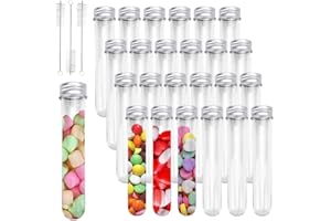 SCHYIDA 25 Piezas Tubos de Ensayo de Plástico de 50 ml Tubo de Ensayo con Tapa de Roscas con 3 Cepillo de Limpieza Tubos de Ensayo para Flores Dulces Semillas