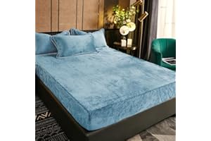 LUOFANFEI Winter Spannbettlaken 160x200 Hellblau Blau Warm Plüsch Samt Kuschelige Boxspringbett Frottee Bettlaken Biber 160 x 200 Doppelbett Uni Muster Leintuch für Hohe Matratze Hoher Steg bis 25-30 cm