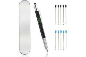 JVHLOV Multitool Pen, 6 in 1 Multifunctional Pen, Ballpoint Pen, Stylus, Spirit Level, Ruler, Screwdriver Set, Metal Handle, Black, 5.87*0.39 inches