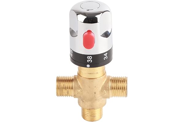 Vanne Mélangeur Eau Chaude Froide Robinet mitigeur thermostatique en laiton solide Robinet température fixe pour lavabo Cuisine Salle de bain Toilette G1/2 35-45℃ 15mm