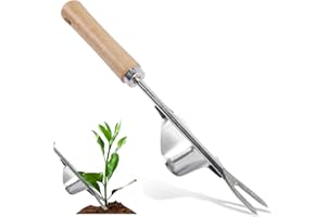 badaren Extractor de Malas Hierbas, Malas Hierbas Extractor con Mango de Madera de Acero Inoxidable, Weeder de Mano, Desmalezador en Forma d e Y para Cavar, Desmalezar y Trasplantar Jardines