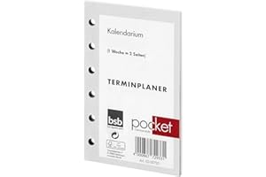 BSB Ersatzeinlage Kalendarium 2026 - ca. A7-1 Woche = 2 Seiten - 6-Fach Lochung - für Pocket Terminplaner Organizer, 02-0072