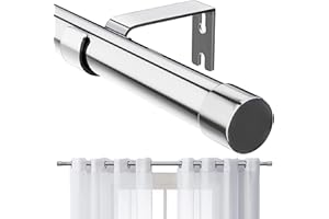 FLY HAWK Gardinenstange, 76 – 238 cm, ausziehbar, mit Knöpfen, mit Halterungen, Beschläge-Set aus Edelstahl, verstellbar – 16 mm Durchmesser, Fenster, dekorativ, für Wohnzimmer/Silber