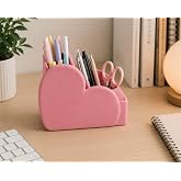 Kalp Tasarımlı Masa&uuml;st&uuml; Organizer Pembe, 12x10x9 cm | 3 B&ouml;lmeli, Kalem Standı