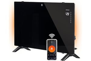 Mellerware - Radiador Eléctrico WIFI Bajo Consumo Cristal Warmy 2000W | 4 Modos Funcionamiento | 0-45ºC | Soporte Suelo/Pared | Programable Temporizador 24h | 81x48x21 Convector Autoapagado| APP