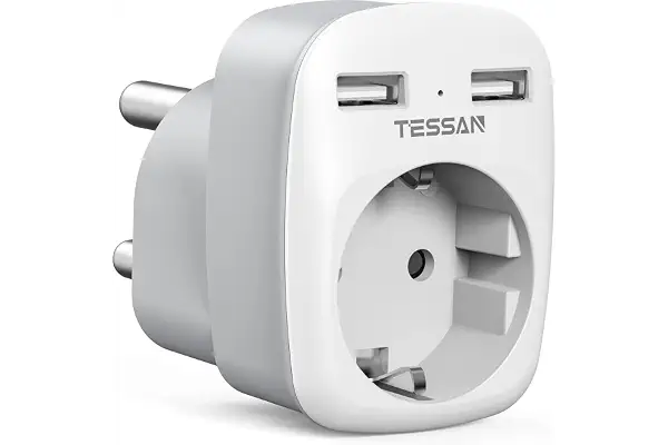 TESSAN Enchufe para Sudafrica, Adaptador M con 2 USB, Adaptador Enchufe para Sudafrica, Namibia, Bután, Adapter Tipo M