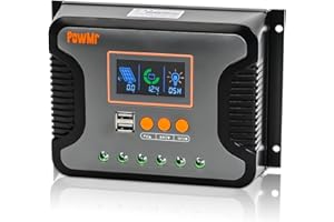 PowMr PWM Régulateur de charge solaire 80 A 12 V/24 V/36 V/48 V avec double port USB et affichage LCD réglable pour batterie AGM, gel, inondée et lithium