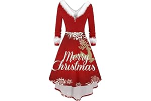 CUNHUAN Dresses for Women UK Fancy Dress Mrs Santa Claus Red Velvet A-Line V-Neck Sexy Christmas Dresses Costume Outfit Cocktail Dress for Xmas Party Cosplay