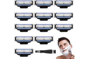 GEAANEN Confezione da 12 lamette per rasoio Mach 3 compatibili, design delicato sulla pelle per una rasatura perfetta, viene fornito con 1 pennello