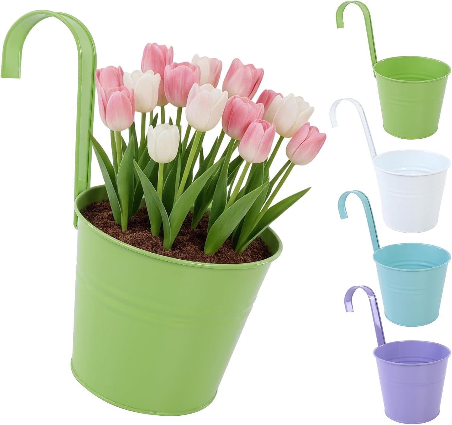 CITÉTOILE - Juego de 4 Macetas Colgantes Grandes con Agujero de Drenaje y Asas Extraíbles - Set Multicolor para Plantas Colgantes de Balcón, Terraza o Interior, Modelo 03