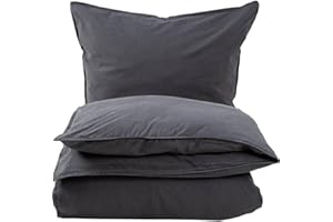 Knutzen Wohnen Bettwäsche 155x220 Baumwolle Anthrazit - Stonewashed Leinen Optik - Baumwoll Bettwäsche mit Reißverschluss - Bettwäsche-Sets mit 1x Bettbezug 155x220 und 1x Kissenhülle 80x80