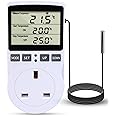 Digital Temperature Controller Plug Thermostat Outlet Socket with 1.7m Sensor 230V 16A Heating Cooling Timer Thermostat Plug, Digital Thermostat UK Socket for Greenhouse Freezer Fermentation