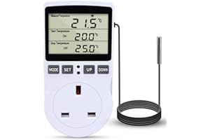 PBMLGO Digital Temperature Controller Plug Thermostat Outlet Socket with 1.7m Sensor 230V 16A Heating Cooling Timer Thermostat Plug, Digital Thermostat UK Socket for Greenhouse Freezer Fermentation