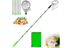 QURXUANWE Raccogli Frutta Telescopico 2,8m con Palo in Acciaio Inox & Borsa di Stoccaggio, Bastone Mele Leggero Ø 16cm, Raccoglitore Ciliegie Regolabile, Attrezzo Raccolta Fichi per Bacca, Arancia, Pera, Prugne