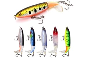 HOSUHO 6Pcs Topwater Fishing Lure Set - Plastic Whopper Plopper Floating Rotating Tail Fishing Lure Hard Bait Hook for Freshwater Saltwater