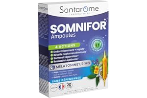 Santarome Bio - Somnifor - Complément Alimentaire Sommeil - Mélatonine 1,9 mg, Plantes - Endormissement rapide, sommeil réparateur - 20 ampoules - Végan - Made In France