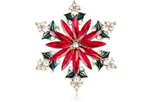 HECTICCORE Weihnachtsbrosche Damen – Eleganter Weihnachtsanstecker Schneeflocke mit roten Kristallen & Emaille, Strass Weihnachtsbrosche als Schmuck für Jacke, Schal, Hut, Weihnachtskostüm oder Geschenk