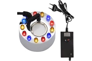 Joycabin Ultraschall Vernebler, Mini Nebelmaschine, 12 LED Lichtern Nebelhersteller mit Einstellbare Nebelmenge, Mist Maker Wassernebler für Halloween Springbrunnen Wasserspiel und Topflandschaft
