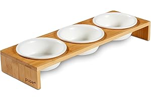 PiuPet® 3er Platos para Gatos I Comedero Gato Elevado I Comedero Perro pequeño I Cosas para Gatos I Rejilla con 3 Ceramica Cuencos