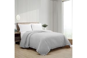 il dolce stile della tua casa Copriletto Trapuntato Matrimoniale Trapuntino Primaverile Estivo con bordo bicolor Frill (amore grigio)