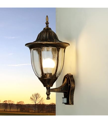 Applique Murale D'extérieur En Aluminium Verre Antique IP44 Terrasse De Jardin H : 46 Cm E27 Lanterne Rustique Applique D'extérieur Nostalgique Balcon TYBR