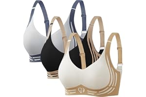LANUNLLY 3 Piezas Sujetador Reductor sin Aros Sujetador Deportivo Alto Impacto Talla Grande Sujetadores Reductores sin Costuras Cuello V Push Up Sostenes Básico Ajustable con Relleno Suaves Cómodo Transpirable