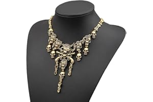 YJZQ Vintage Creative Halloween Skull Necklace Jewellery Women Pirate Cosplay Fancy Dress Costume Accessory