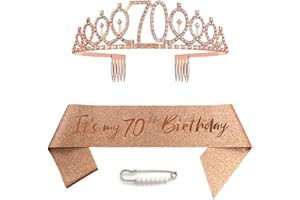 CEQINY Tiara y coronas de 70 cumpleaños para niñas, tiara de oro rosa, tiara de princesa, tiara de diamantes de imitación con peines, tiaras de novia de boda para boda, graduación, fiesta de novia, Navidad