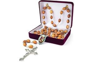 TREE OF LIFE REV. 22:14 Wooden Catholic Rosary Necklace from Israel, Olive Wood Rosary Beads with Icon Portrait & Crucifix Cross Pendant, Confirmation & Communion Rosaries for Men & Women