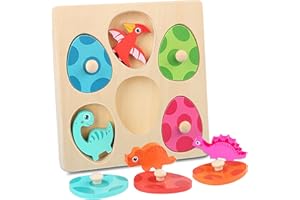 Goorder Holzpuzzle Spielzeug ab 1 Jahr Kinder, Montessori Spielsachen Dinosaurier Jigsaw Holzspielzeug Steckpuzzle Puzzle Spiel Geschenk für 2 3 Jahre Baby Mädchen Jungen Weihnachten Geburtstag