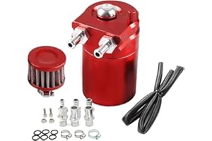 LQKYWNA Oil Catch Can, 300ml Aluminum Catch Can, Universal Car Oil Catch Tank Air Oil Separator with Air Filter, Hose and Other Accessories (Red)