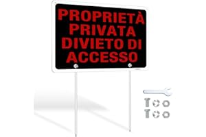 SINMAO Divieto di Accesso Proprietà Privata Alluminio con Palo e Fori Preforati 30x20cm, Protezione UV Contro lo Sbiadimento, Riflettente e Impermeabile, Adatto per Interno ed Esterno