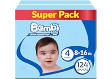 Sanita Bambi, Size 4, Large, 8-16 Kg, Super Box, 124 Diapers
