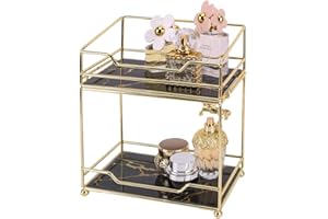 Simmer Stone Étagère de rangement de maquillage, panier de rangement à 2 niveaux avec plateau en verre amovible, comptoir et plus encore, assemblage empilable