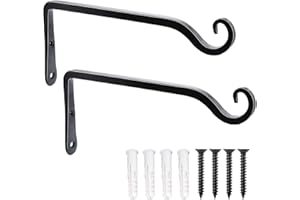 BYZANDQI Pflanzenhalterung Blumenampelhalter Eisen Wandhaken Blumenampel Wandhalter Haken 25cm zum Aufhängen von Pflanzer Vogelhäuschen Laterne Windspiele Wandleuchter - 2 Stücke Schwarz