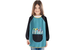 Blouse Peinture Enfant 8-12 Ans, Tablier Peinture Enfant, Tablier Peinture Enfant Imperméable Tablier Peinture Fille Manches Longues avec Grand Poches, pour L'école Activités, Peinture