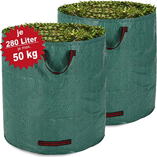 2x Gartenabfallsack Gartensack Laubsack Abfallsack Garten Gartentasche Rasensack 280L + 3 Tragegriffe