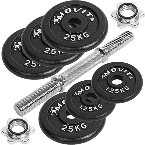 MOVIT® Gusseisen Kurzhantel Set, Varianten 1×10 bis 1×30 kg, Stangen gerendelt mit Sternverschlüssen - 5