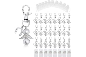 CEWROM 24 STÜCKE Schutzengel Anhänger,Hochzeit Taufe Mädchen Schutzengel mit Organza Säckchen + kardieren Dankeschön, Mini Winkel mit Stern Anhänger Schlüsselanhänger Glücks Gastgeschenke