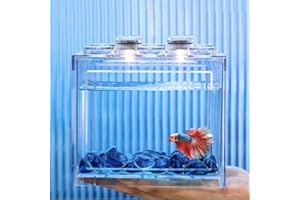 BEGONDIS Modular Betta Fish Tank with LED Lighting & Mini Landscape Scaping 12H*10W*8L CM- High-Clarity Desktop Small Aquarium for Betta Fish & Mini Turtles