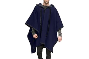 Rrongwn Wolle Poncho Herren Decke Ponchos Kapuze Cape Pancho Männer Mexikanischer Wollponcho Winter Cowboy Hippie Jacke Bequeme Hauskleidung Fashion Streetwear Casual Cape Mit Kapuze